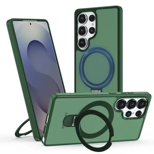 Hülle für Samsung Galaxy S25 Ultra mit Magsafe, [ Magnetischer Ständer Unsichtbarer Standring ] Stoßfest Handyhülle Case Matt Kratzfeste Schutzhülle für Samsung Galaxy S25 Ultra, grüner