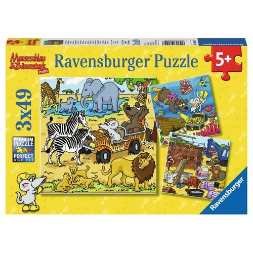 RAVENSBURGER PUZZLE ABENTEUER MIT MAUSESCHLAU BÄRENSTARK 3X49 TEILE 08042 NEU