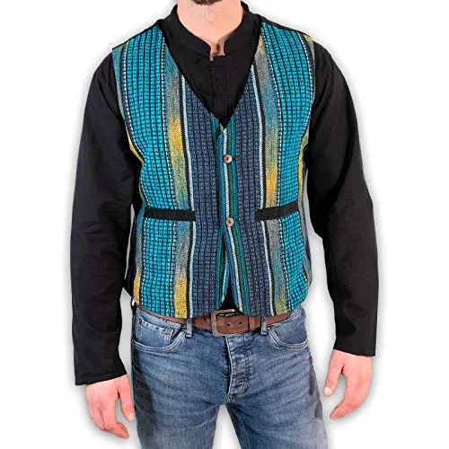 Kunst und Magie Bunte Herren Hippie Weste, Größe:XL, Farbe:Blautöne