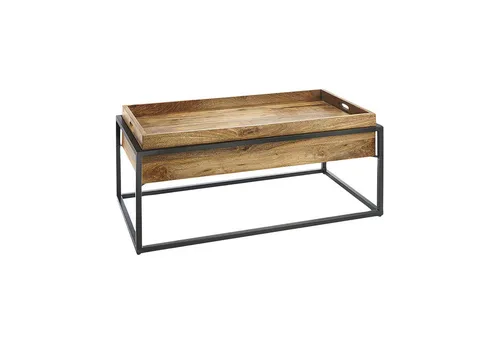 Kobolo Beistelltisch aus Mangoholz und Metall - Ablagetisch mit abnehmbarer Tischplatte für zusätzlichen Stauraum, ideal für Wohnzimmer im Industrial oder modernen Stil.