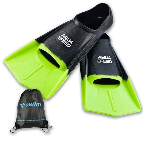 Aqua Speed Trainingsflossen + Ultrapower Rucksack | Schwimmflossen | Kurzflossen | Größe: 43/44 Farbe: schwarz/neon-grün/38