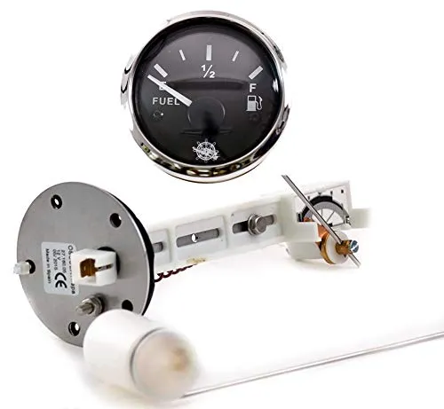 wellenshop universelle 12V Tankanzeige Tankuhr schwarz 240-33 Ohm mit Edelstahl Tankgeber Rundinstrument beleuchtet Kraftstoffanzeige Benzinuhr Anzeige Uhr Kraftstoff Benzin