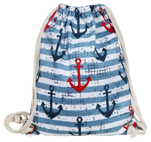 Turnbeutel Sportbeutel Rucksack Gymbag Textilstoff Sport Gynsack Maritim Anker