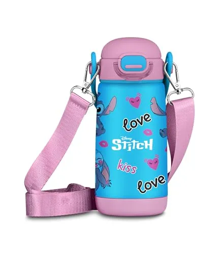 Seven Lilo & Stitch Trinkflasche, Thermosflasche, Wasserflasche, Thermosflasche aus Edelstahl, 400 ml, Kinder, Jungen, Mädchen, Geschenkidee, rosa/blau, offizielles Produkt
