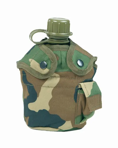 MIL-TEC® US Feldflasche Kunststoff 900ml m. Becher u. Hülle woodland