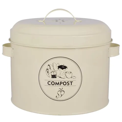 Esschert Design Komposttopf mit Aktivkohlefilter 6,325 Liter - Kompostbehälter aus Karbonstahl mit 6,325 Liter Volumen und integriertem Aktivkohlefilter für geruchsmindertes Kompostieren in kleinen Gärten oder Küchen.