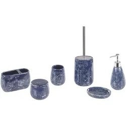 Beliani Elegantes Badezimmer-Zubehör 6-teilig aus Keramik in Blau Antuco - WC-Bürsten & Halter – Stilvolles 6-teiliges Set in edler Marmoroptik, ideal für jedes Badezimmer, leicht zu reinigen und ohne Bohren montierbar.