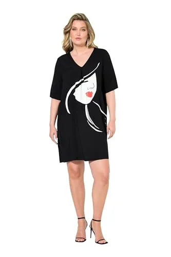 MIAMODA Damen große Größen Übergrößen Plus Size Kleid, A-Linie, Frauenkopf, Halbarm schwarz 54 833974130-54