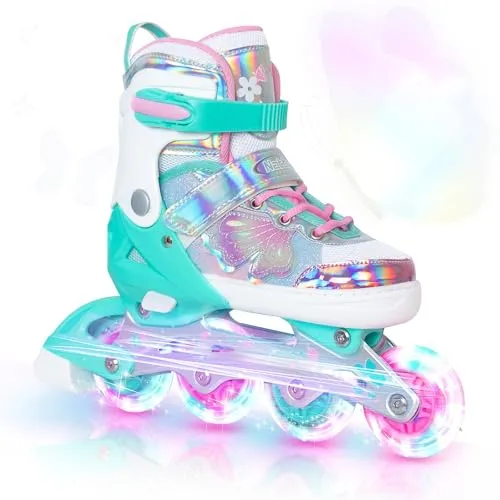 Nattork Kinder Inliner für Mädchen, 4 Größen Verstellbare Inline Skates, Schmetterling Inline Rollschuhe für Mädchen
