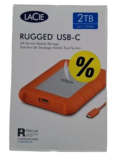 LaCie Rugged 2TB tragbare externe Festplatte - Stoßfest, wasserdicht und inkl. 2 Jahre Rescue Service für maximale Datensicherheit