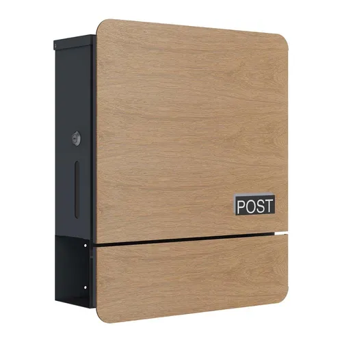 Schartec Holz Design Briefkasten SPB-4 - Eleganter Briefkasten in heller Holzoptik mit integriertem Zeitungsfach und großer Einwurfklappe für Großbriefe. Robuste, witterungsbeständige Konstruktion aus galvanisiertem Stahl.