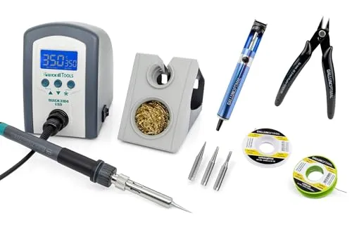 QUICK 3104 Digital Regelbare ESD Lötstation 80 Watt inkl. Lötkolben mit 2 mm Lötspitze und Zubehör - 100°- 450°C kalibrierbar - ESD Schutz