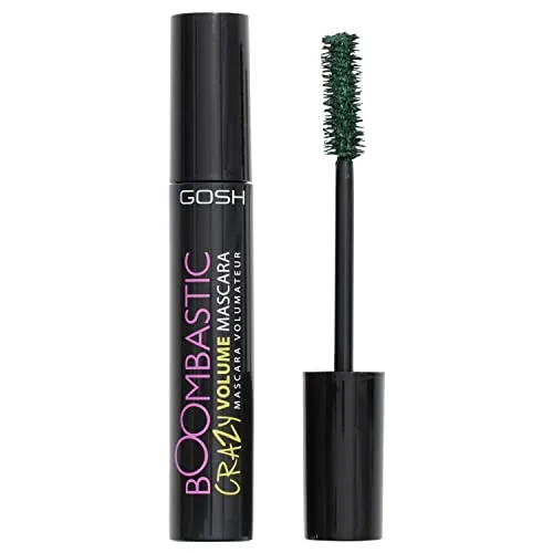 GOSH Boombastic Crazy Mascara für extremes Volumen & lange Wimpern I Volumen-Wimperntusche mit präzisem Bürstenkopf I Wimpern ohne Klumpen I hautverträglich & parfümfrei I 003 Olive Green