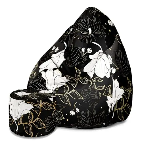 DreamRoots Sitzsack Erwachsene mit Füllung 80x80x120cm - Bean Bag Chair - Sitzsäcke mit Lehne und Hocker und Bezug - Sitzsack Sessel - Chill Sessel Velvet Bohemian Flowers