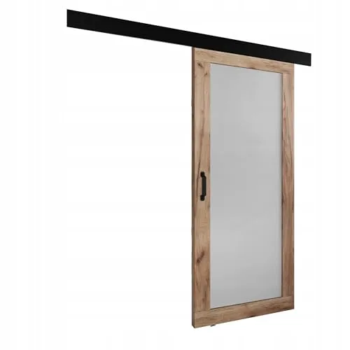 KIER FURNITURE Schiebetür Komplettset - Tür mit Laufschiene - Schiebetürsystem - Raumspartür - Innentüren - Sliding Door Set - Links & Rechts - Eiche Craft & Weiß - Breite 86 cm