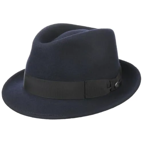 LIERYS Classic Wool Trilby Hut Damen Herren Wollfilz Outdoor wasserabweisend Packable Fedora Sommer Winter blau L (58-59 cm)