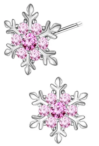 Limana Paar Ohrstecker Schneeflocke Stern 925 Silber Damenohrringe Kinderohrringe Ohrringe (Inkl. Geschenkdose mit Engel Silberohrringe Echtschmuck rosa pink), Idee Geschenk für Sie Frauen Mädchen Kinder Damen Freundin Mutter