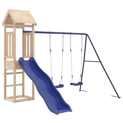 vidaXL Spielturm mit Rutsche und Schaukel aus Kiefernholz - Verwandeln Sie Ihren Garten in einen Spielplatz! Dieser Spielturm aus massivem Kiefernholz bietet eine stabile Konstruktion, eine Rutsche und einen Sandkasten für endlosen Spielspaß. Ideal für kreative Abenteuer im Freien.