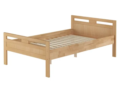ERST-HOLZ Massivholz Seniorenbett 120 x 220 cm - Überlanges Bett aus massiver Buche mit hoher Sitzkante für bequemes Ein- und Aussteigen, ideal für Senioren und große Menschen. Pflegeleichte Oberfläche und zeitloses Design.