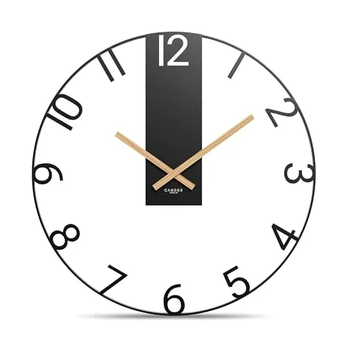 Cander Berlin SOLVIG XXL Wanduhr lautlos 60 cm Metall Holz-Zeiger ohne Tickgeräusche groß modern schwarz Wohnzimmer Küche Vintage
