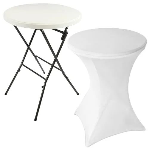 Stehtisch rund klappbar mit Husse, Höhe 110cm Durchmesser 80 cm, weiß