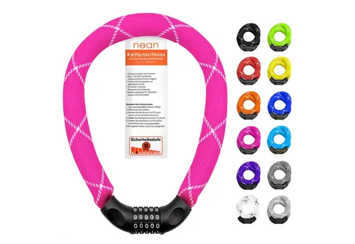 nean Kettenschloss für Fahrrad und E-Bike - Hochsicheres Kettenschloss mit Zahlenkombination, gehärteter Vierkant-Stahlkette und UV-beständiger Gewebeummantelung für maximalen Schutz und lange Haltbarkeit.