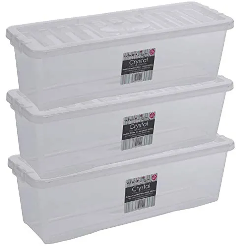 AUFBEWAHRUNGSBOX 18 CM HOCH - 3 Stück für je 52 Musik CDs - Aufbewahrungsbox mit Deckel - 60x20x18cm - transparent klar - stapelbar - Kunststoff Box - Stapelkiste Unterbettkommode 11