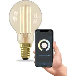 Calex Smart LED Lampe, E14, P45, Gold Filament, warmweißes Licht, dimmbar, WLAN App- & Sprachsteuerung