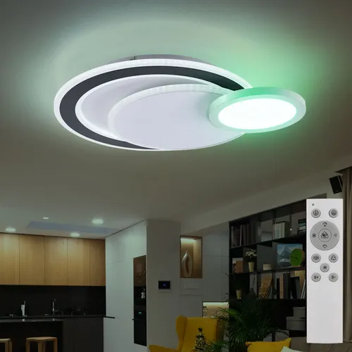 RGB-LED-Deckenleuchte - Fernbedienung inklusive - Moderne Deckenleuchte in Weiß-Schwarz mit RGB-Funktion, ideal zur stimmungsvollen Beleuchtung und einfach per Fernbedienung steuerbar.