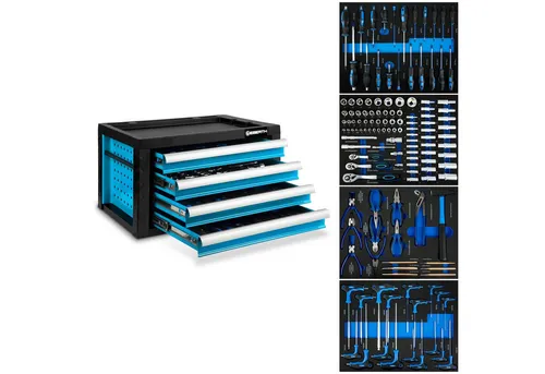 EBERTH Werkstattwagen Werkzeugkiste Gefüllt mit Werkzeug, 135-teilig, Werkzeugschrank Metall mit 4 Schubladen