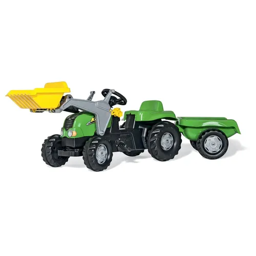 rollyKid Traktor mit Frontlader und Anhänger - Tretfahrzeug für Kinder ab 1 Jahr, robustes Kunststoffdesign mit Frontlader und Anhänger für kreatives Spielen im Freien.