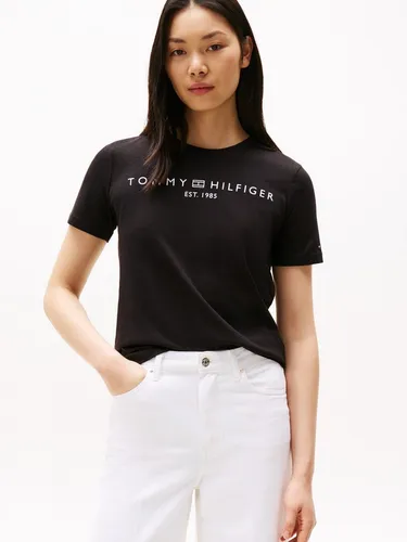 Tommy Hilfiger T-Shirt REG CORP LOGO C-NK SS - Casual Shirt mit 100% Baumwolle, pflegeleicht und ideal für lässige Looks. Ausgestattet mit einem markanten Logoschriftzug in Schwarz.