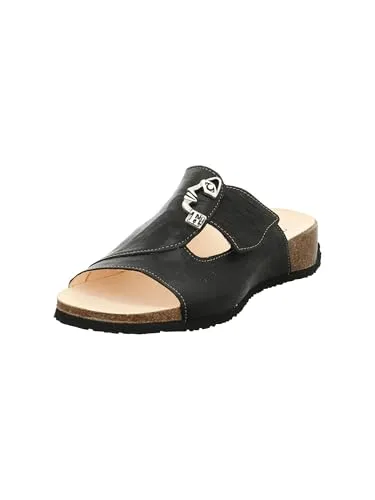 Think! Damen Pantolette MIZZI - Nachhaltige Eleganz in Schwarz - Pantoletten für Damen mit chromfrei gegerbtem Futterleder, Blauer Engel und idealem Halt durch flexiblen Riemen für höchsten Komfort.