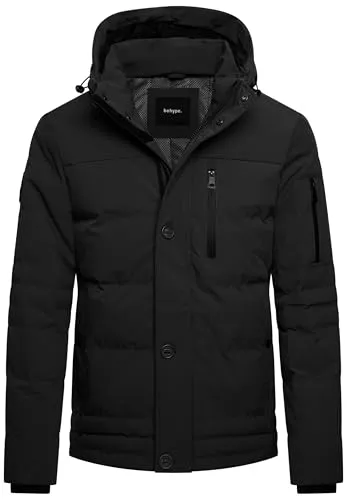 behype. Herren Winterjacke mit abnehmbarer Kapuze Kurze Steppjacke warme Outdoorjacke Jacket Puffer-Jacke OR_1241-Black-XL