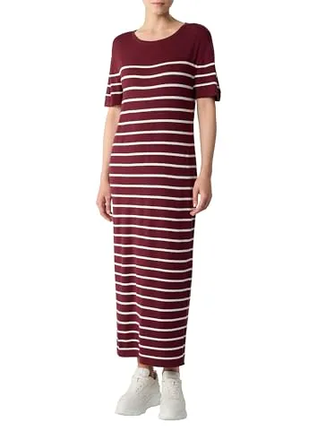 Comma Gestreiftes Midikleid aus Feinstrick - Elegantes Midikleid aus elastischem Feinstrick, ideal für jeden Anlass. Mit Rundhalsausschnitt und kurzen Ärmeln bietet es eine angenehme Passform und ein modernes Streifenmuster.
