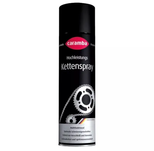 Hochgeschwindigkeits-Kettenspray 500 ml von Caramba - Powersport Kettenöl für optimalen Schutz und Gleiteigenschaften, ideal für schnelle Motorräder und Fahrräder.