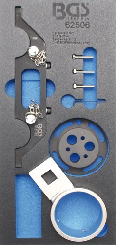 BGS Motor-Einstellwerkzeug-Satz für Opel Vectra, Signum, Zafira - Spezialwerkzeug für präzise Steuerzeiteinstellung am Opel 2.2 l 16V Motor, geeignet für mehrere Modelle, inklusive Nockenwellen- und Kurbelwellen-Arretierung.