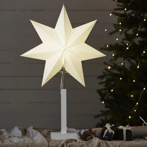 Star Trading Tischlampe Weihnachtsstern Karo - Weihnachtsbeleuchtung, 3D Papierstern mit festlichem Design, ideal für stimmungsvolle Weihnachtsdekoration.