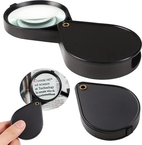 Einschlagtaschenlupe mit 10-facher Vergrößerung, 60mm Linse, 80x55x10mm zusammengeklappt, schwarz