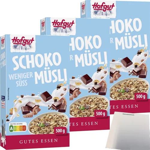 Hofgut Müsli Schoko wen. süss 3er Pack 3x500g Packung usy Block