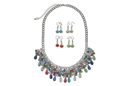 Steuer Glänzendes Schmuckset mit Glassteinen - Farbenfrohes 5-teiliges Schmuckset für Damen, ideal für jeden Anlass. Mit glänzender Oberfläche und Geschenkverpackung – ein perfektes Accessoire!