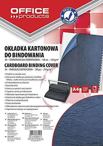 OFFICER PRODUCTS 20232525-11 Einbanddeckel Deckblätter zum Binden Karton/Hartkarton Lederstruktur / A4 250 g/qm/ 100 Stück Dunkelblau