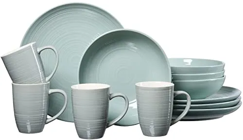 Ritzenhoff & Breker Kombiset Suomi Porzellan 12-teilig - Tafelservice für 4 Personen, spülmaschinenfest und stilvolles Design in Grau/Blau für elegante Tischdekoration.