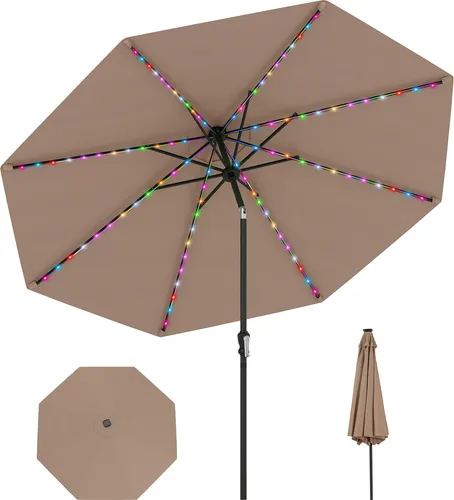 COSTWAY Sonnenschirm 300cm mit LED-Solar-Beleuchtung