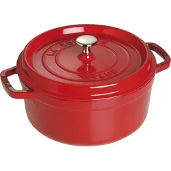 STAUB Cocotte 26 cm - Kirschrot - Hochwertige gusseiserne Pfanne mit 5.25 L Volumen, ideal für langsames Garen und perfekte Wärmespeicherung.