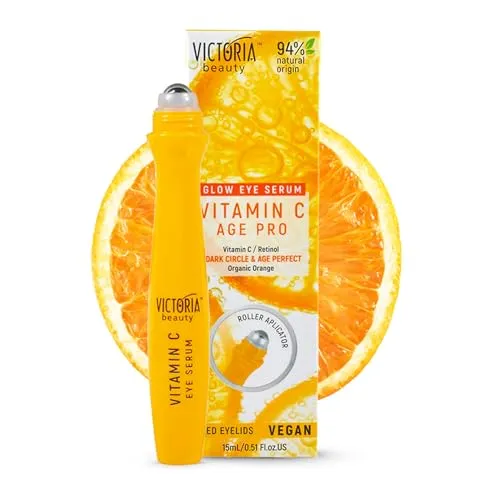 Victoria Beauty Augenserum mit Vitamin C und Retinol, Augen Roll On kühlend, Augenroller gegen Falten und Augenringe, Soforteffekt, Anti Aging Augenpflege, 15ml