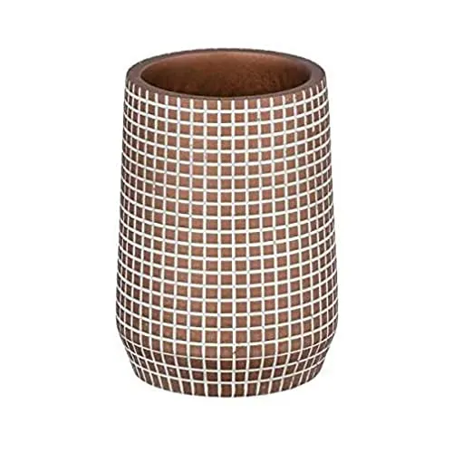 WENKO Zahnputzbecher Ohrid Bronze - Zahnbürstenhalter für Zahnbürste und Zahnpasta, Polyresin, 7 x 10 x 7 cm, Bronze