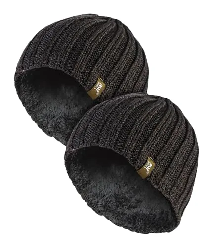 HEAT HOLDERS Herren 2 Paar Beanie Mütze Multipack Warm Strick Thermo Wintermütze mit Innenfleece für Winter (Einheitsgröße, Khakigrün)