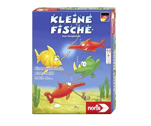 Noris Spiele Kleine Fische 606187098 - Familienspiel für bis zu 4 Spieler, lebhaftes Kartenspiel mit Mut und Glück für spannende Fische-Sammel-Momente