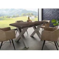 MASSIVMOEBEL24.DE Baumtisch Akazie Freeform 140x90 cm - Esszimmertisch aus massivem Akazienholz mit einzigartiger Baumkante – jedes Stück ein Unikat, ideal für ein stylisches und rustikales Ambiente.
